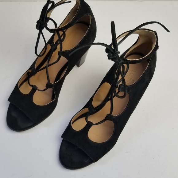 Sesto Meucci Suede Stacked Heel Lace Up Sandals - Picture 3 of 6